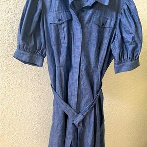 Calvin Klein Denim Dress with short sleeve tie belt Blue color Size 14